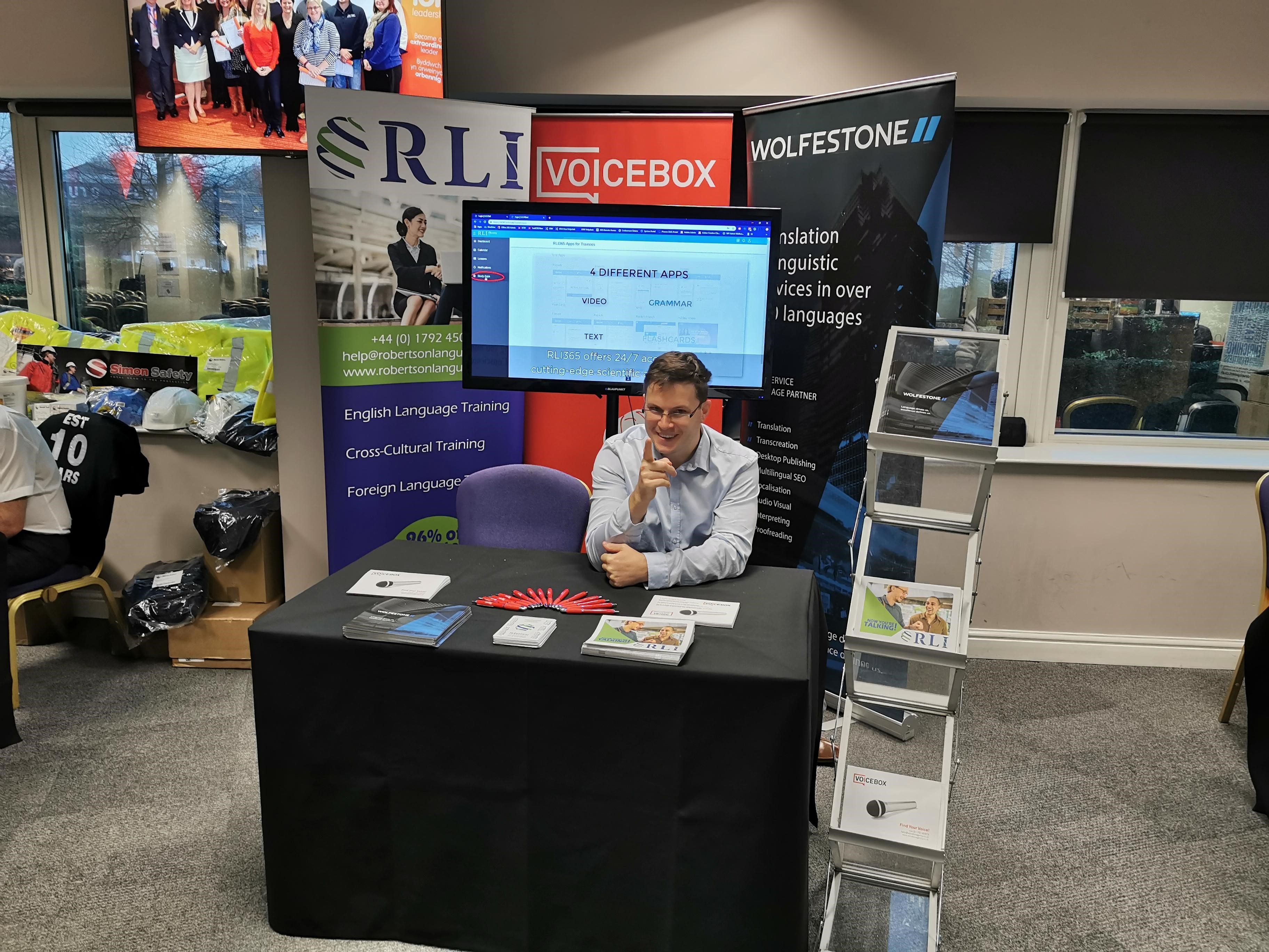 Our head of sales, Craig Allis, sitting at the Wolfestone Group booth at the ION big business bash.