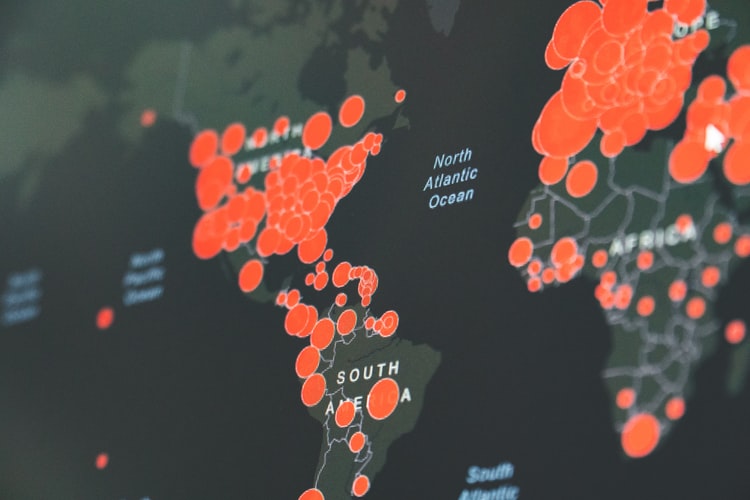 Image of world map with targeted areas