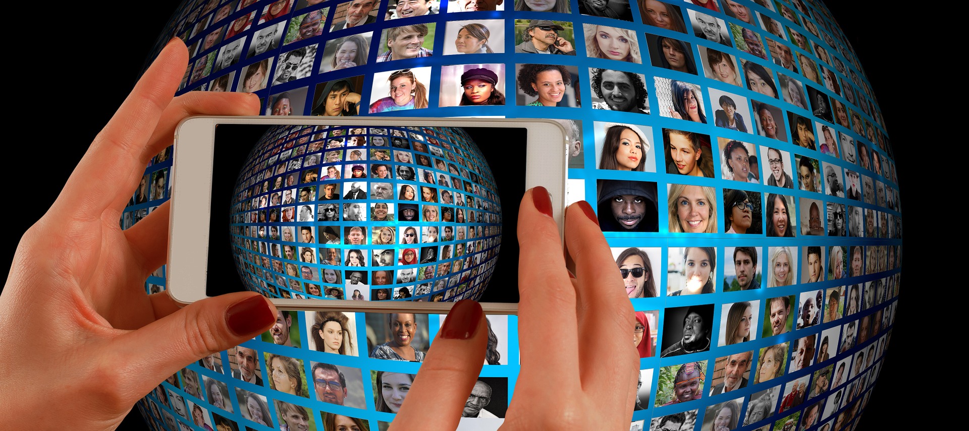 Smartphone zooming in on diverse range of people.
