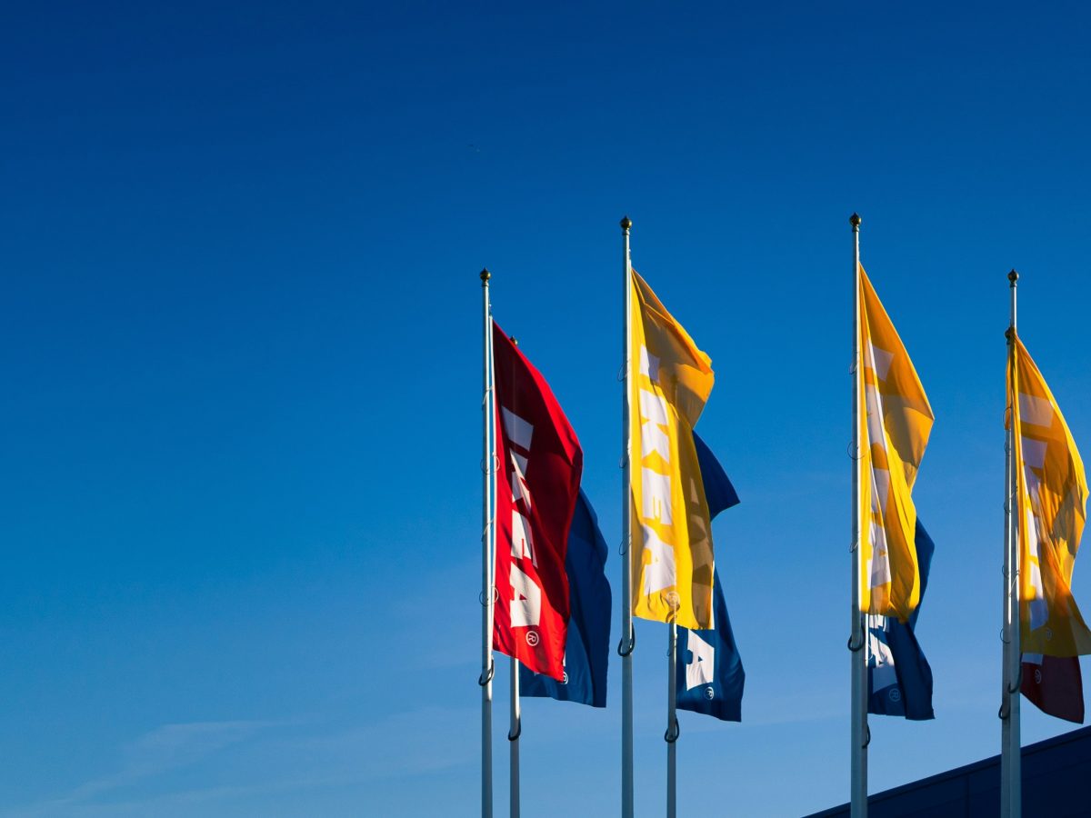 IKEA flags waving in the sky