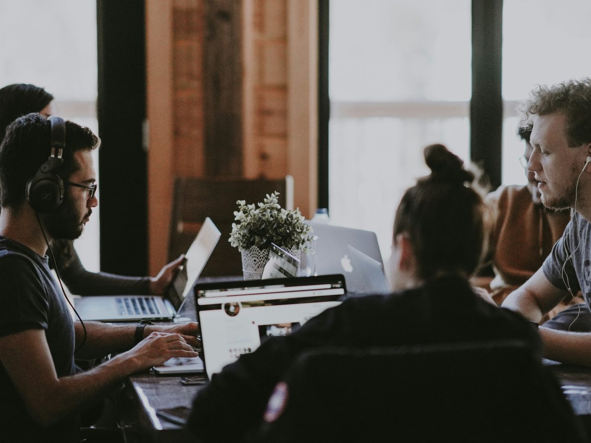 Marketing team working around a table