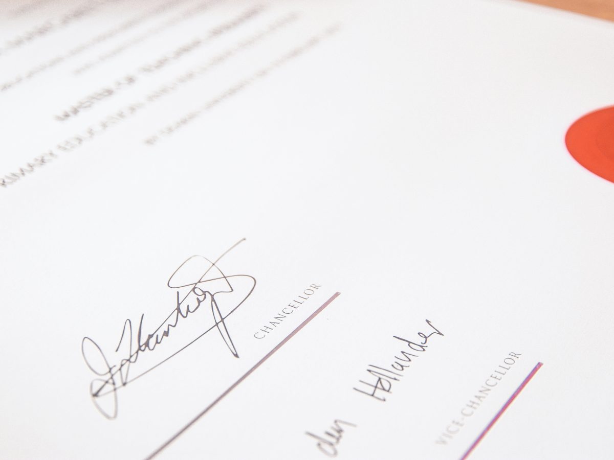 Close up of a certificate