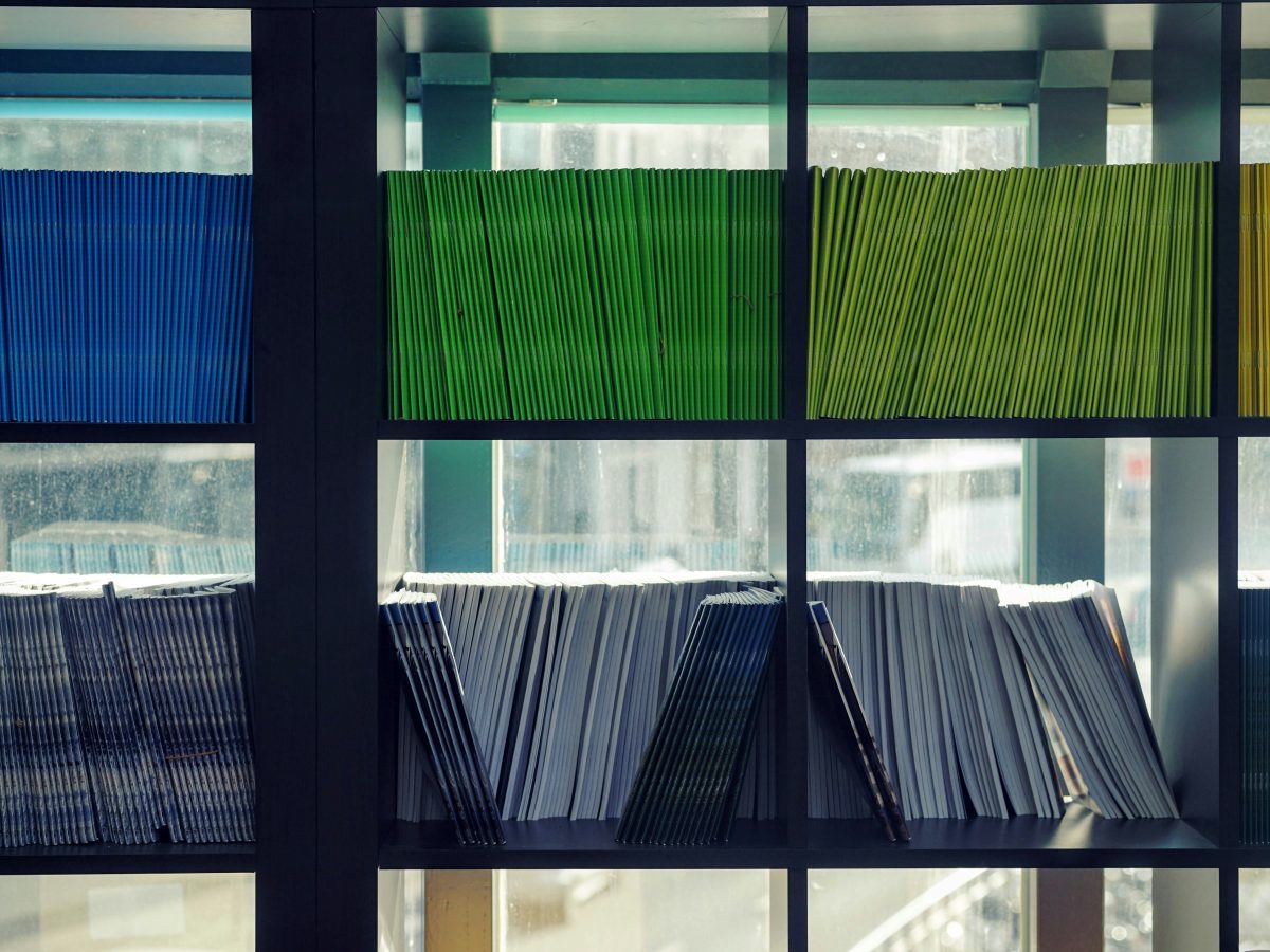 Documents on a shelves