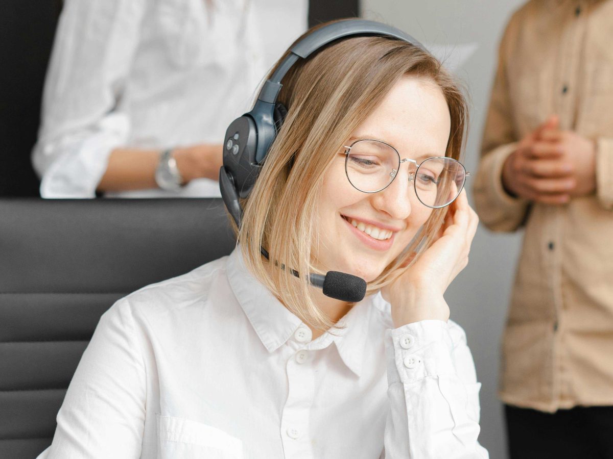 Photo of an interpreter on a headset
