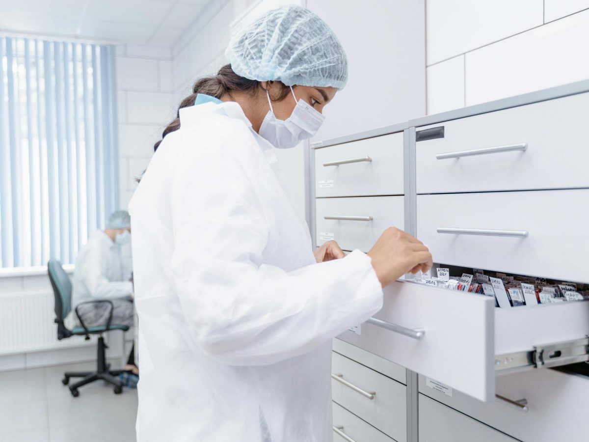 Doctor working in a medical setting.