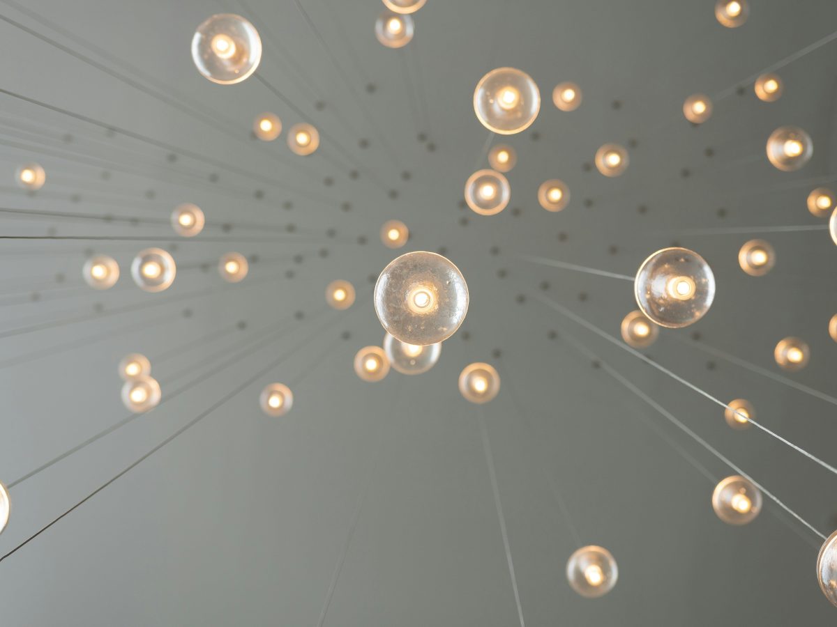 Lightbulbs hanging from a ceiling