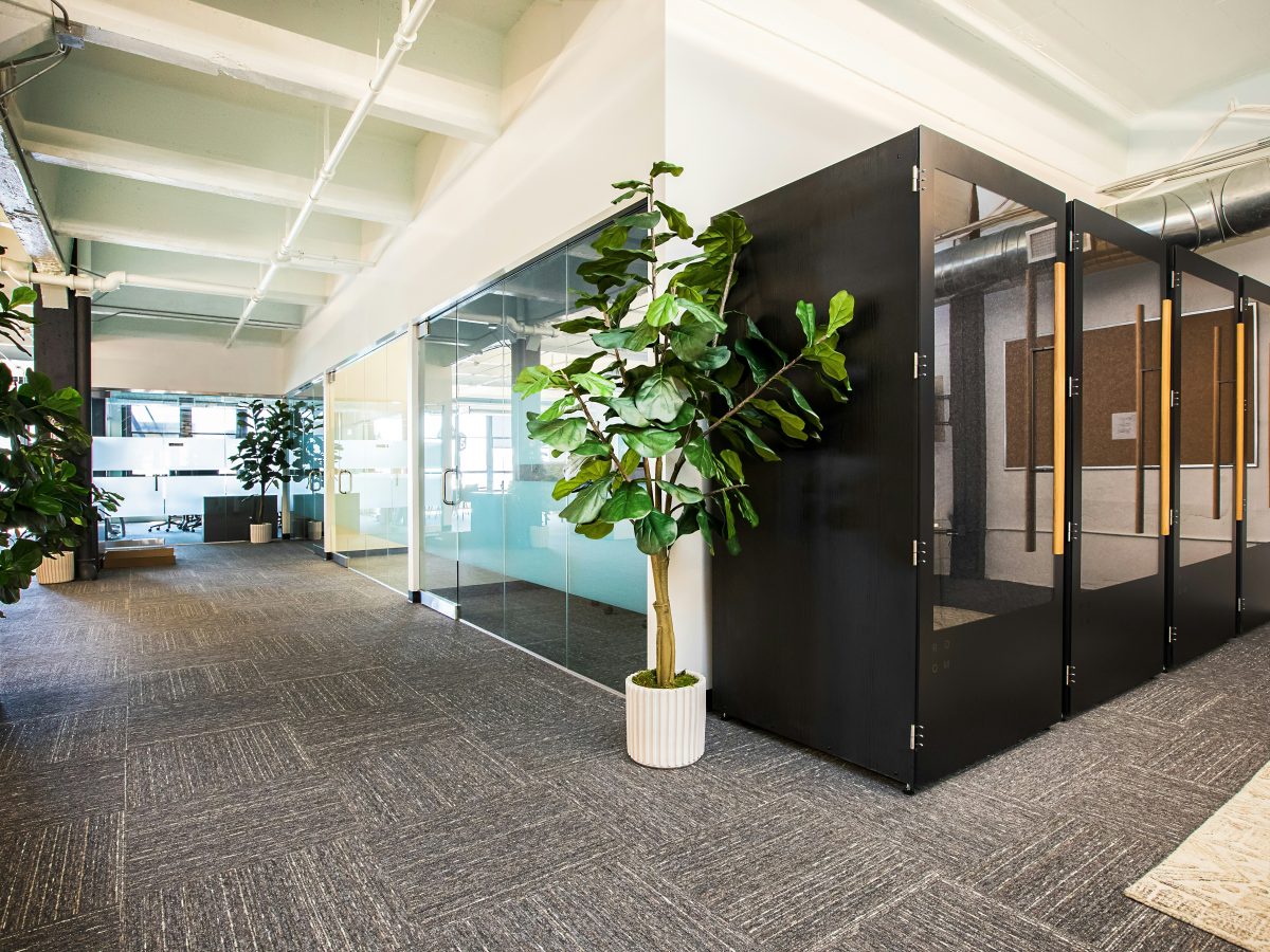 Soundproof booths in an office